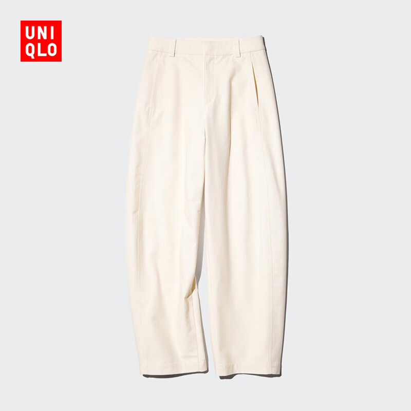 优衣库女装针织廓形长裤/休闲裤弯刀裤加长款25新款484159 483723 484159/01乳白色 M