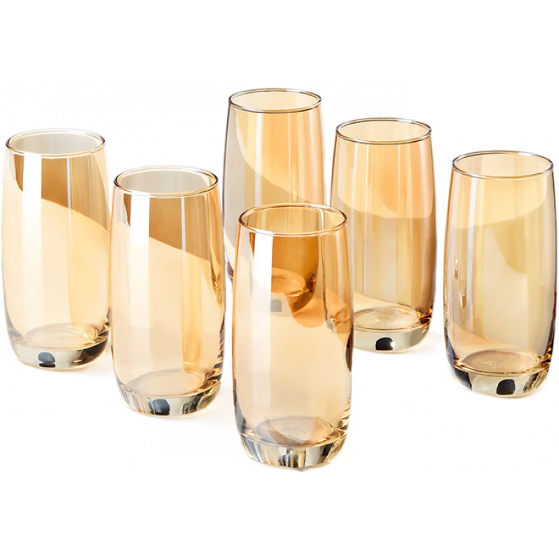 鸥欣（Ocean）冷水壶耐高温家用玻璃冷水壶客厅凉水杯冷水壶泡茶壶套装 Ivory_Hi_Ball370ml琥珀色x6