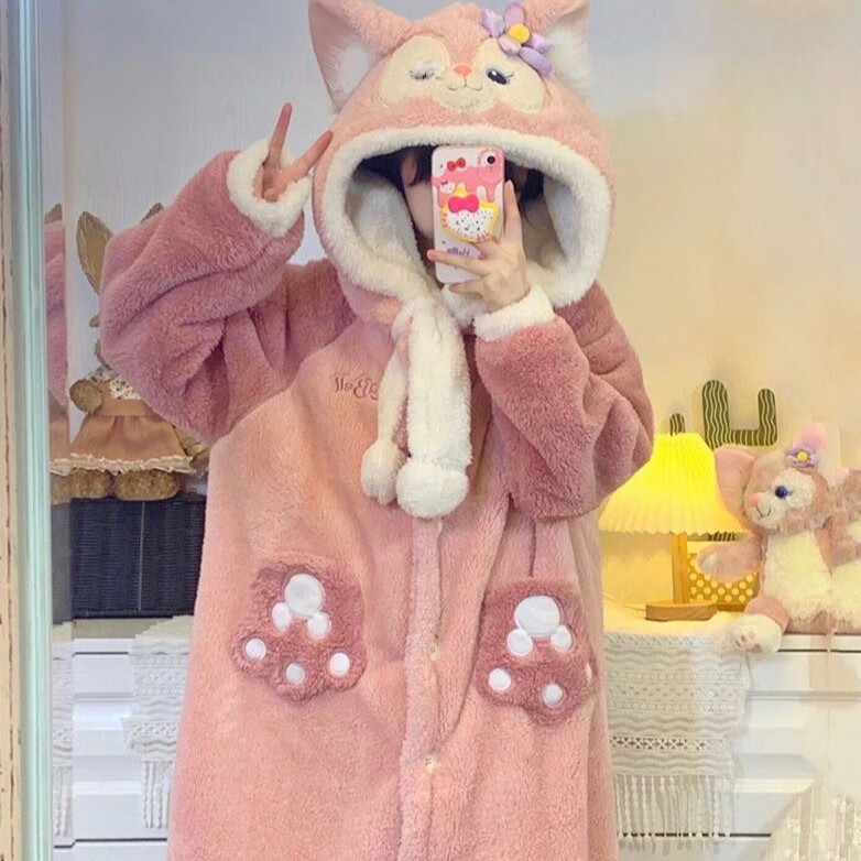 诗莉奥（SHILIAO）2025年新款可爱小猫咪加厚珊瑚绒睡衣女秋冬季法兰绒睡袍 琳娜贝儿睡袍 均码 【80-130斤】