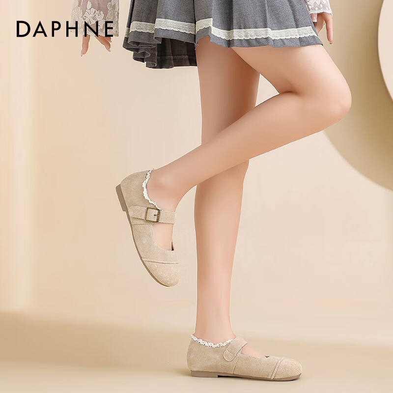 达芙妮勃肯鞋女款2025春季新款女鞋浅口蕾丝单鞋女森系芭蕾舞风JD 灰色 40