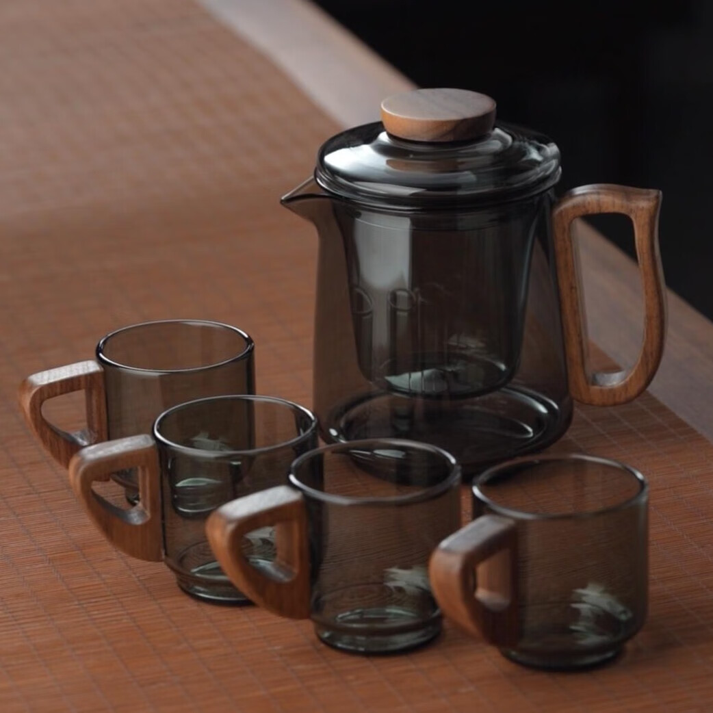 全度（Quandu） 玻璃茶壶泡茶壶家用花茶壶煮茶单壶耐高温大容量茶具套装 合欢壶一壶四杯