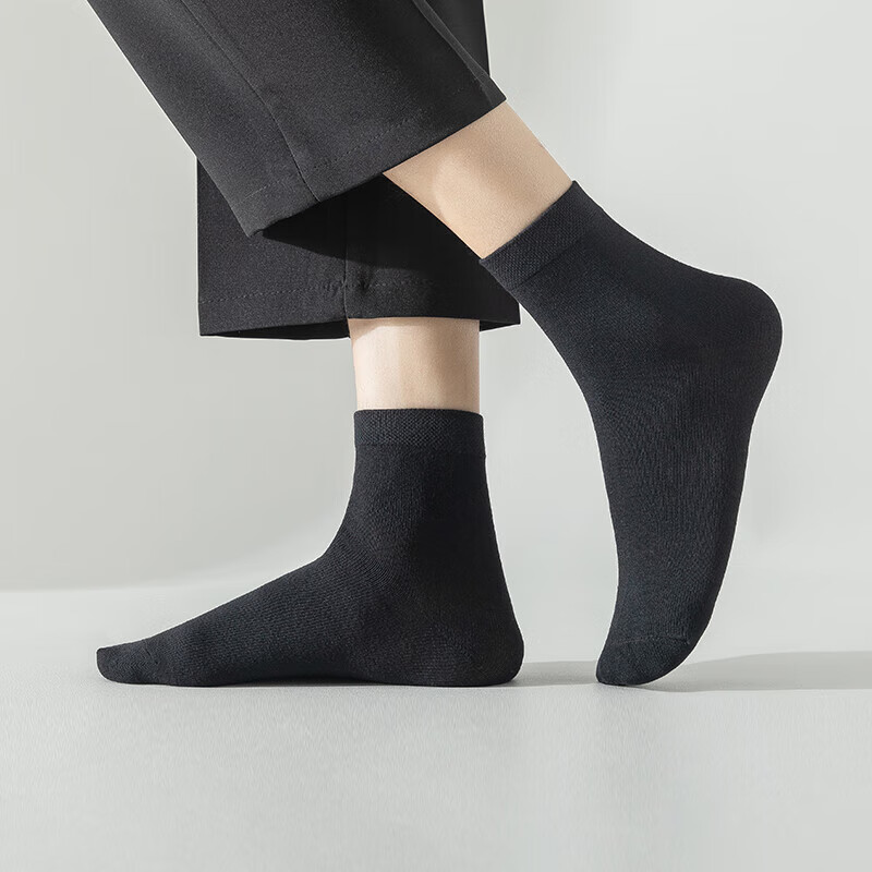 芬腾袜子男2025新款10双装商务休闲柔软透气短筒袜免洗出差 黑色 10双 均码