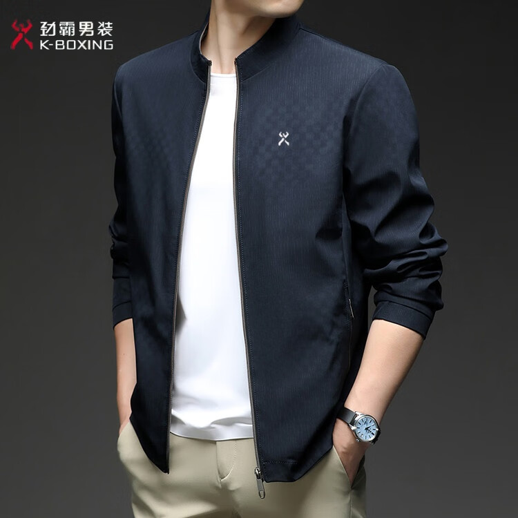 KBHONG劲霸夹克男春秋季行政高端刺绣外套商务休闲免烫中老年爸爸装茄克 有黑色 S 165/建议体重【90-120斤】