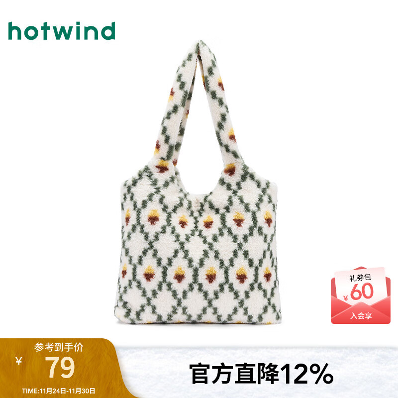 热风（Hotwind）女士包包2025年秋季新款花纹毛绒单肩包复古大容量通勤手提包 37花格子 F