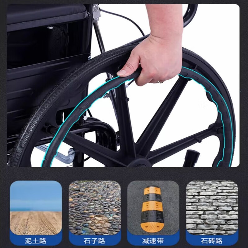 康立普（CANLIPE）轮椅手动轻便折叠瘫痪老人年轻人骨折专用出行小型旅行代步手推车 【豪华气压】乘坐者可自调躺姿+耐磨一体轮+赠品