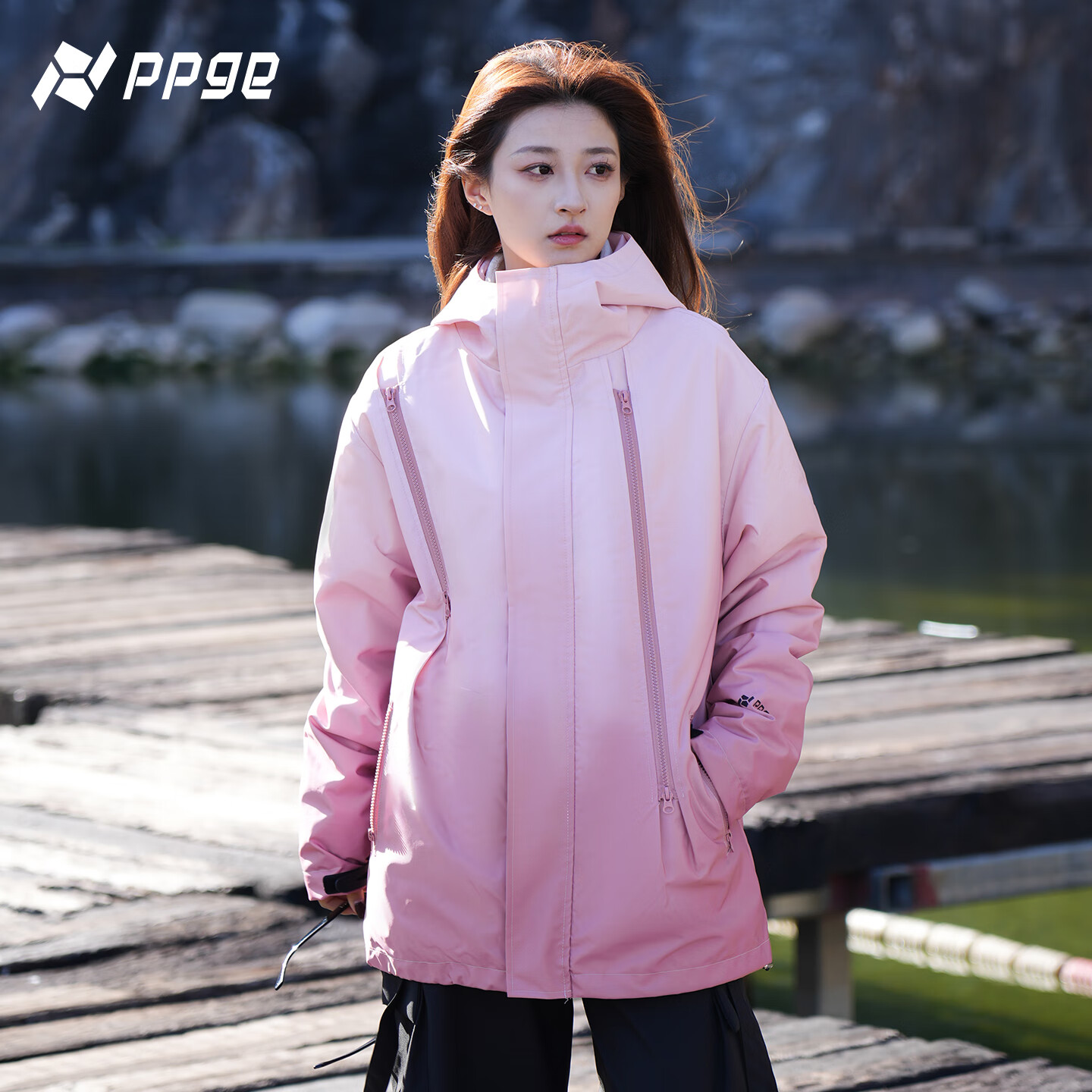 PPGE高级渐变冲锋夹克防风防泼水户外外套登山衣服男女同款运动夹克 高级渐变-珊瑚粉 S (165/84A)