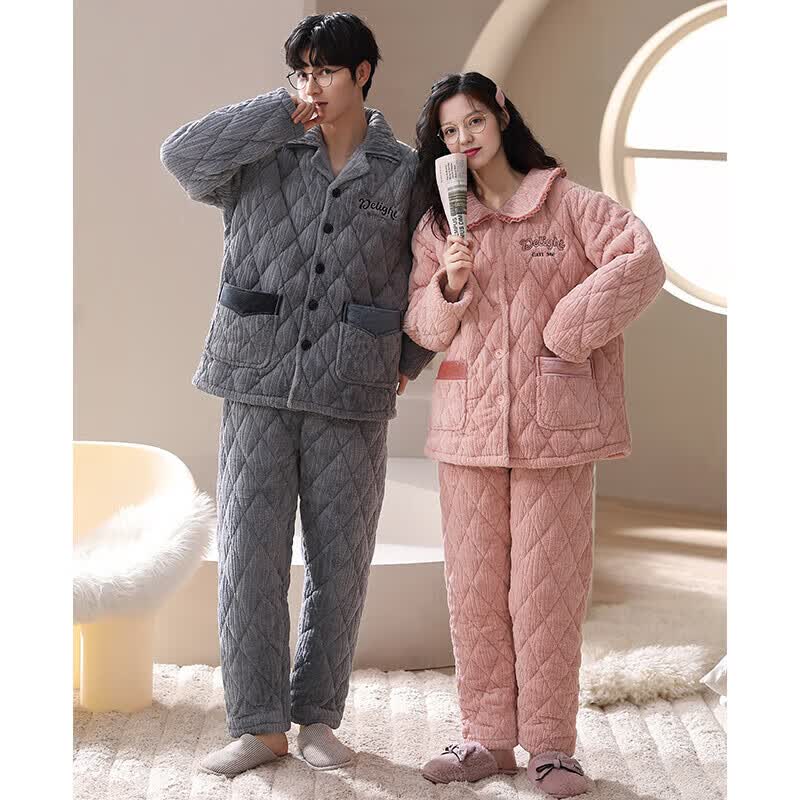 芬腾【清仓】情侣珊瑚绒夹棉睡衣女士冬季三层加厚男抗静电家居服套装 FJ25950375粉色【单女款】 XL 建议:女124-142,男146-165斤