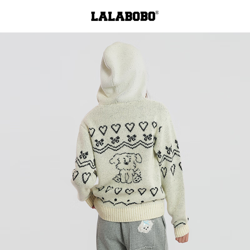 LALABOBO【商场同款】毛织开衫25年秋冬新潮原创针织慵懒风保暖女装外套 米白 M