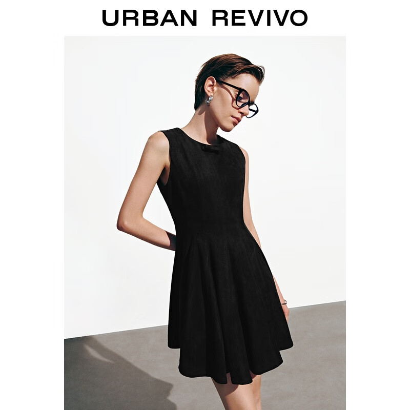 UR2025秋季新款女休闲蝴蝶结无袖收腰超短款连衣裙UYY750131 黑色 S