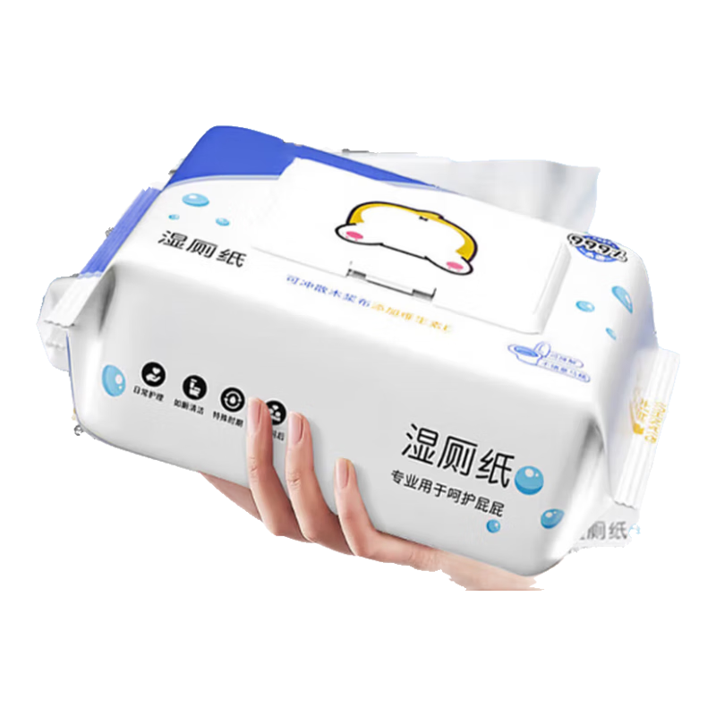 【全网爆款】一次性私处护理棉柔巾加大加厚可冲散私处湿巾孕婴 柯基湿厕纸1包80抽