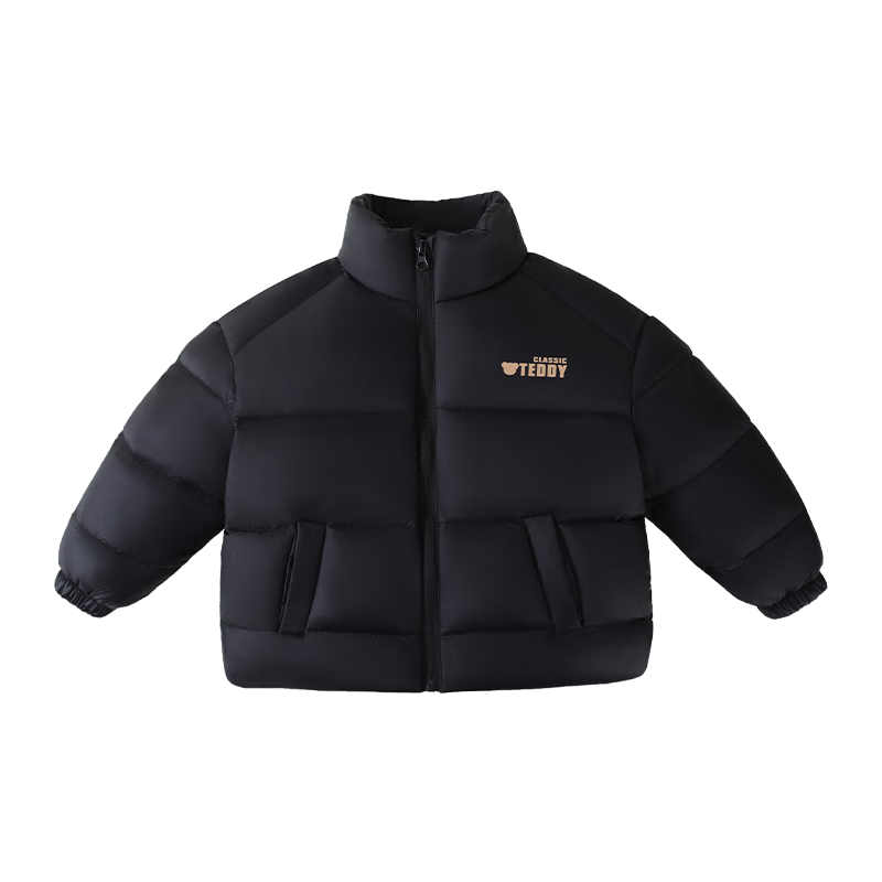 Classic Teddy儿童羽绒服男女童加厚保暖外套中大童装短款立领时尚冬装 黑色140