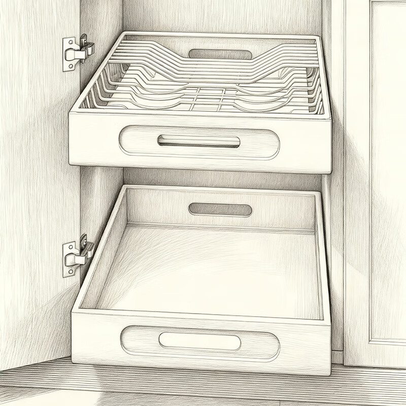 尔思家碗碟收纳架橱柜拉篮抽屉抽拉置物架厨房水槽下内置多功能分层架 白色【宽40cm】抽屉式收纳盒