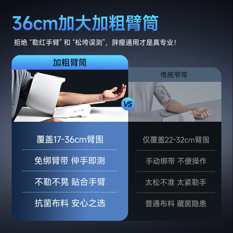鱼跃臂筒式血压计同款 医用级高精准进口原装电子医用血压计家用老人 臂筒式院线级+500次测量续航+双泵加压+语音播报