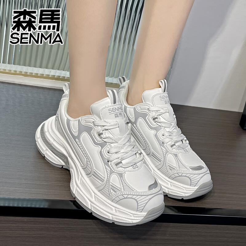 森馬新款男女休闲运动老爹鞋跑步鞋百搭时尚休闲潮流 白色 37
