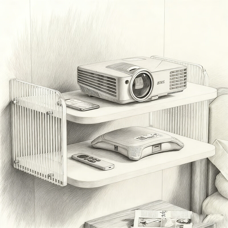 尔思家墙上壁挂托架免打孔放置架子投影仪支架床头置物架支撑挂墙放置台 白色波纹款小号