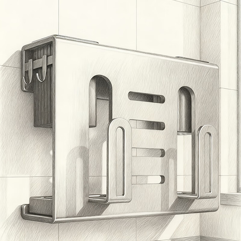 尔思家刀具置物架厨房收纳架多功能刀架壁挂式筷子筒菜板刀具套装一体 枪灰色【带接水盘+挂钩】