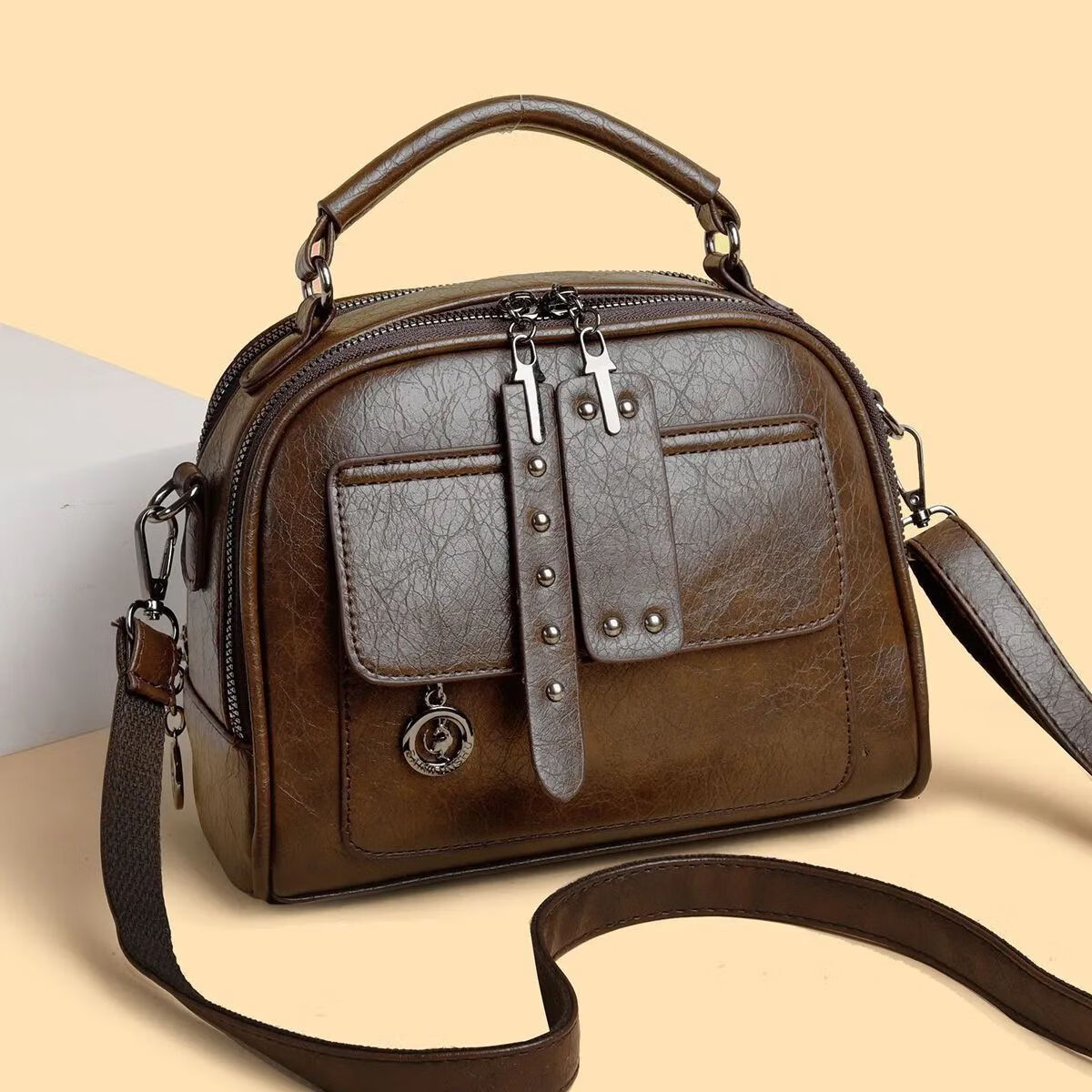 【秋冬新款】时尚手提包高级感单肩包女大容量百搭时尚斜挎小方包 棕色