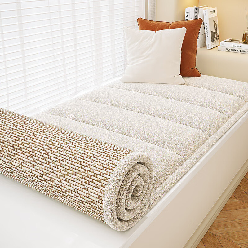 虹原風(fēng)尚（Hong yuan feng shang）竹席雙面飄窗墊窗臺(tái)墊輕奢感陽(yáng)臺(tái)沙發(fā)墊夏季2025新款涼席坐墊 【涼竹絲+鋼琴鍵】象牙白 60cm*160cm (1.5cm厚度)