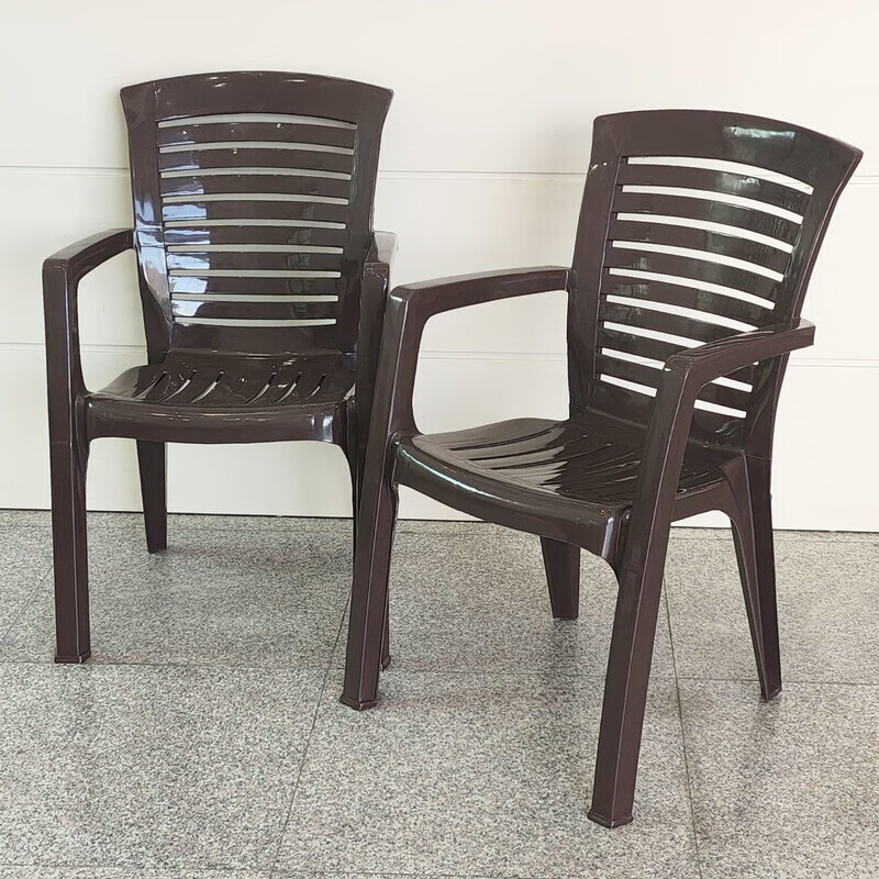 欣慕雅简约镂空沙滩椅塑料椅子加厚靠背椅扶手高椅休闲茶几椅防滑可叠放 镂空高款扶手椅【咖啡色】坐高42cm 1-3只【价格是优惠单价】