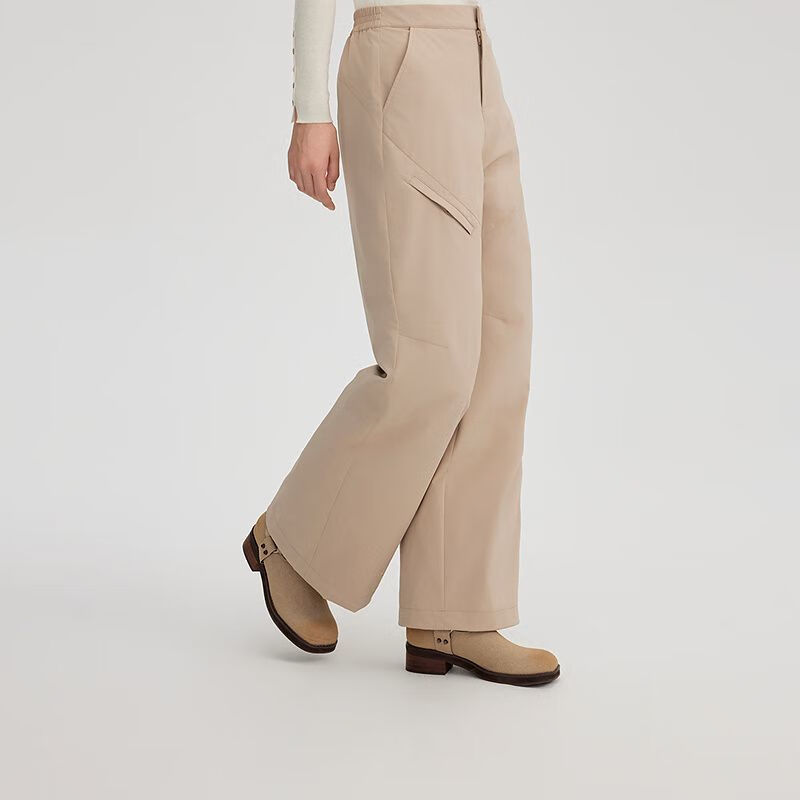 艾萊依（ERAL）高腰羽絨褲時(shí)尚休閑束腳褲顯瘦可外穿御寒直筒褲女9032 沙駝色 55 155/60A 