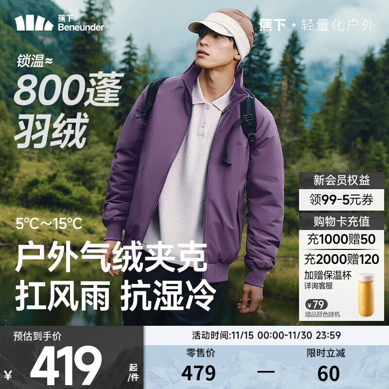蕉下（beneunder）男士气绒服秋冬保暖外套轻薄户外运动防风夹克宽松百搭 绣球紫【升级款】 L