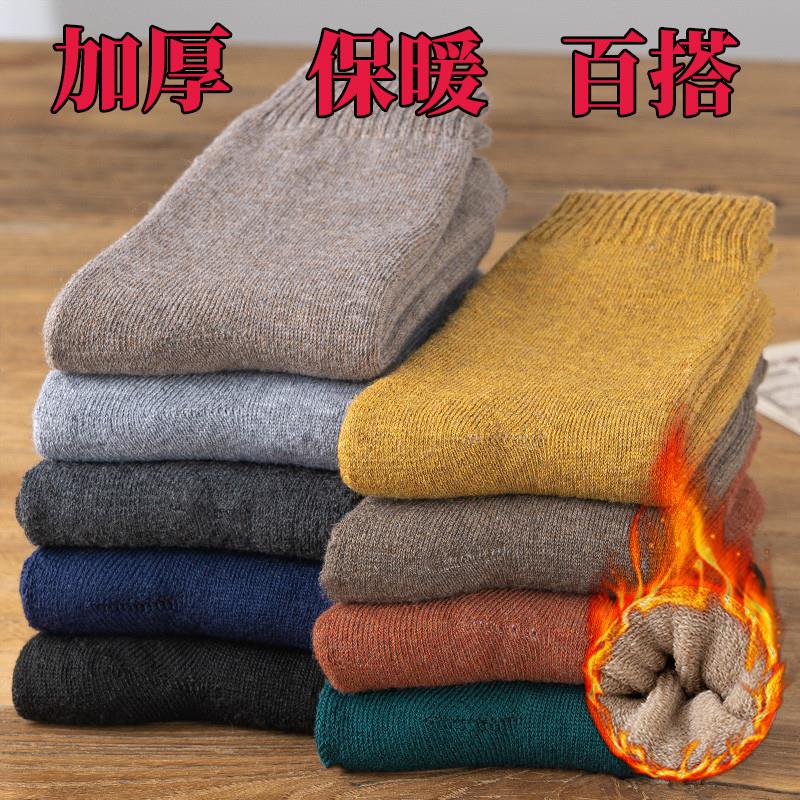 芬腾毛圈袜秋冬季男款加厚保暖蓄热加绒冬天袜纯色超厚中长筒防臭袜子 (随机色) 1双