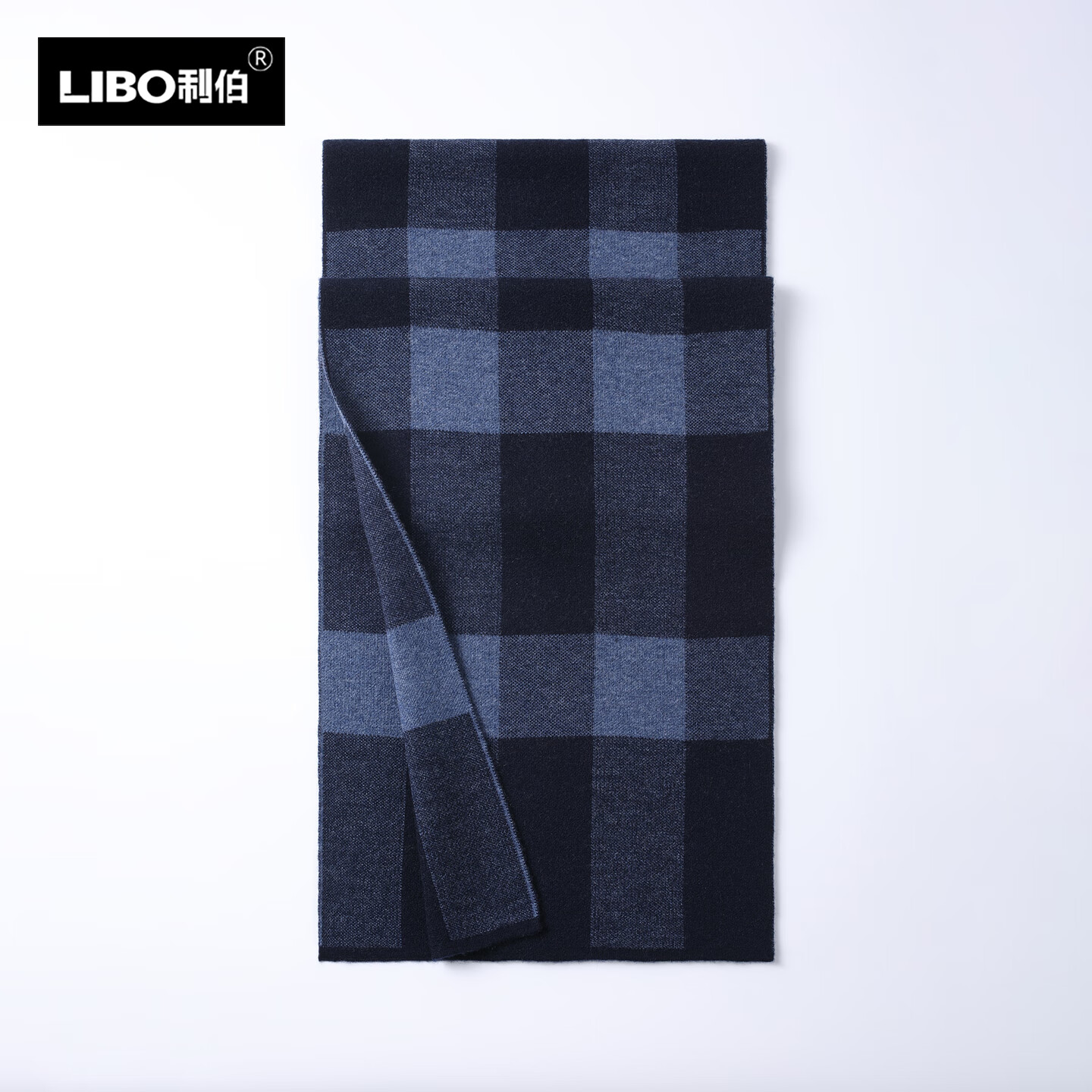 利伯100%羊毛围巾2025新款男士冬季保暖格子加厚围脖高档礼物送爸爸 宝蓝色