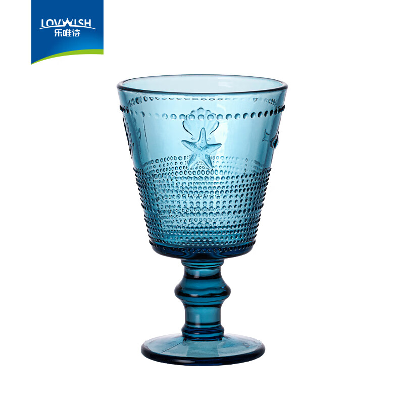 LOVWISH复古浮雕小众中古设计风轻奢墨蓝色高脚玻璃高颜值饮料果汁酒杯子 墨蓝高脚杯【原色玻璃】230ml*1