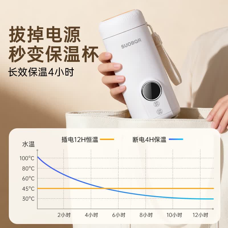 SUOBQ苏泊电水杯热水便携恒温烧水杯烧水壶多功能调奶器旅游出行水杯小型办公室养生壶550ML出差水杯 0.55L 【旗舰】304内胆丨数字显温丨送收纳袋 