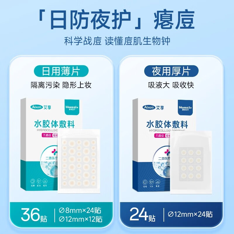 通用痘痘贴吸脓  水胶体痘痘贴净痘贴修复隐形遮瑕净痘贴祛痘神器 日用+夜用各一盒