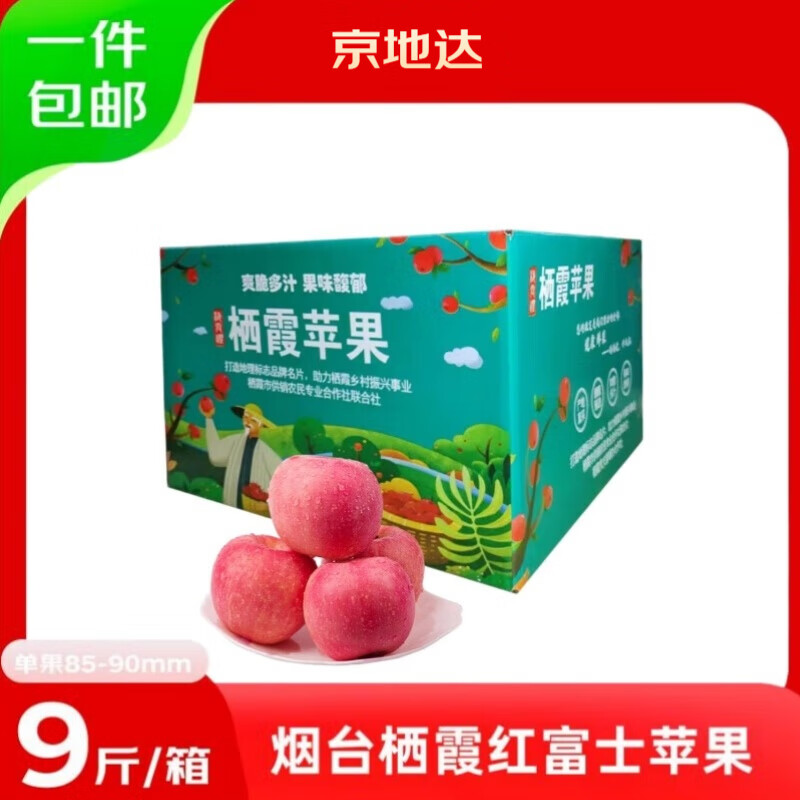 京地达山东烟台栖霞红富士苹果85级9斤大果 精选烟台苹果水果源头直发