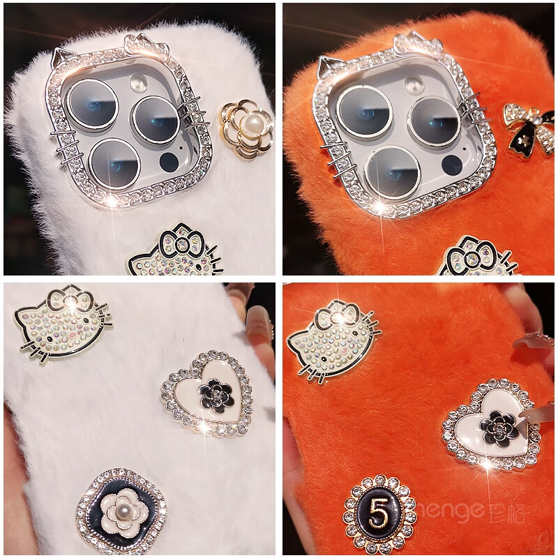 欣珠可爱猫猫毛绒手机壳带手腕挂绳适用于苹果15iphone16Promax全包防摔IP15plus卡通保护套时尚秋冬季 白色-可爱猫小香风毛绒壳+毛绒手绳 iPhone 16 Pro Max