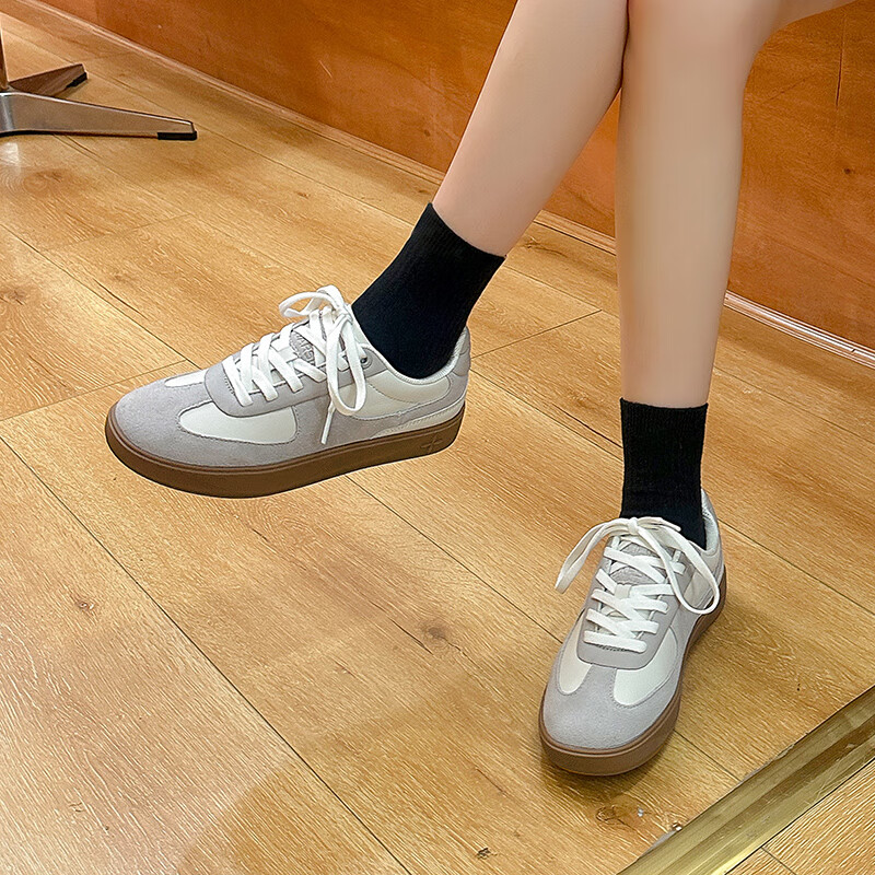 DARSII德训鞋女鞋2026春季新款运动休闲鞋学生百搭情侣小白鞋平底板鞋男 摩卡灰 41