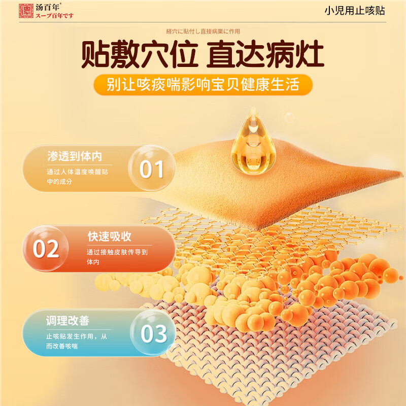 汤百年小儿咳喘化痰贴小儿专用特咳嗽止咳贴化痰儿童贴喉咙痒痛止咳平喘 三盒装【长效巩固 止咳不用等】 草本药方 穴位吸收