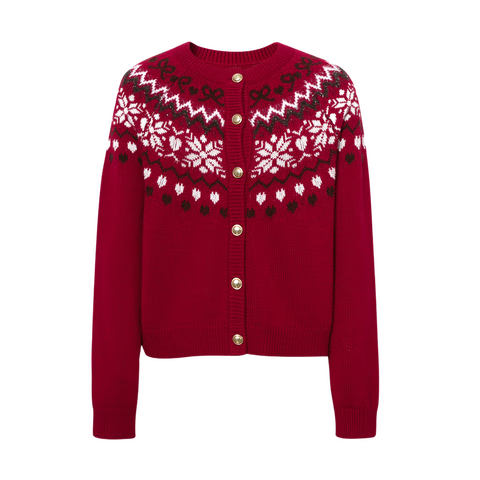 詩(shī)凡黎（'SEIFINI）經(jīng)典費(fèi)爾島亮絲針織開衫2025冬新款慵懶軟糯顯白質(zhì)感毛衣女 【30%+綿羊毛】紅色預(yù)售[12月28日]發(fā) L