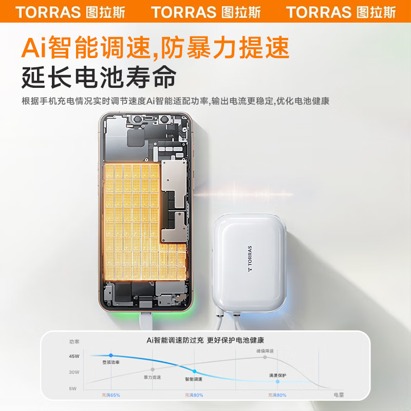 图拉斯充电宝【2026新升级丨3C认证】10000毫安20000自带线可上飞机小方块45W快充小巧便携苹果17华为 【白丨1w毫安】苹果+type-C线 认准热销第一丨最新5A/3C认证丨26年全新升级款