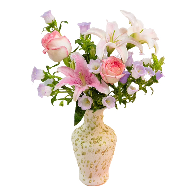 【康乃馨百合玫瑰向日葵混搭花束】七夕节礼物云南直发鲜花鲜切花 粉百合3头+爱莎5枝+随机色风铃5枝