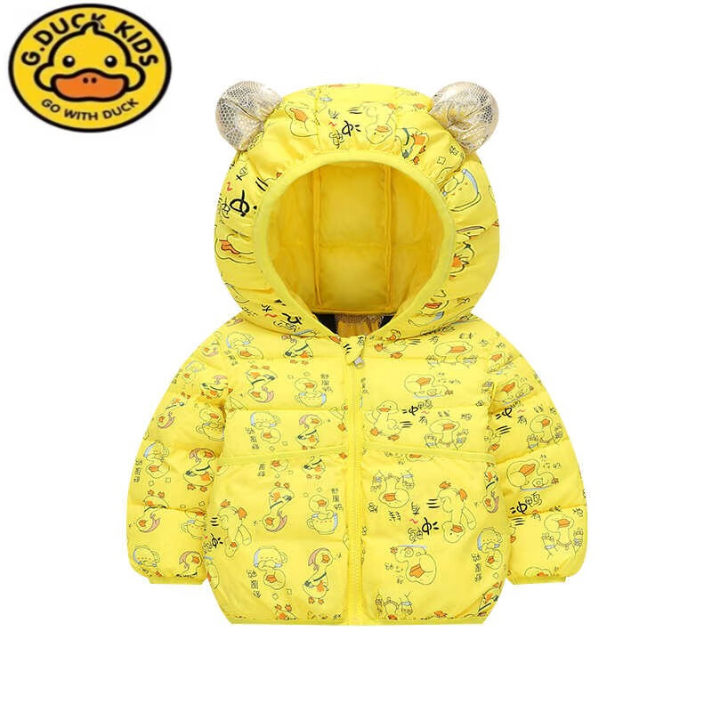 G.DUCKKIDS小黄鸭儿童小耳朵卡通冬季保暖棉袄男童女童温暖黑金连帽棉服外套 856黑金有钱鸭 130 cm 身高110-120b