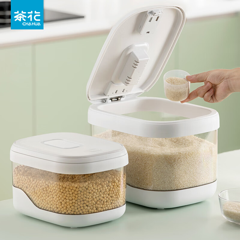 茶花（CHAHUA）米桶家用防虫储米箱面粉储存桶防潮米缸家用食品级装米杂粮容器 10斤【带防虫盒*可视桶身】送量杯