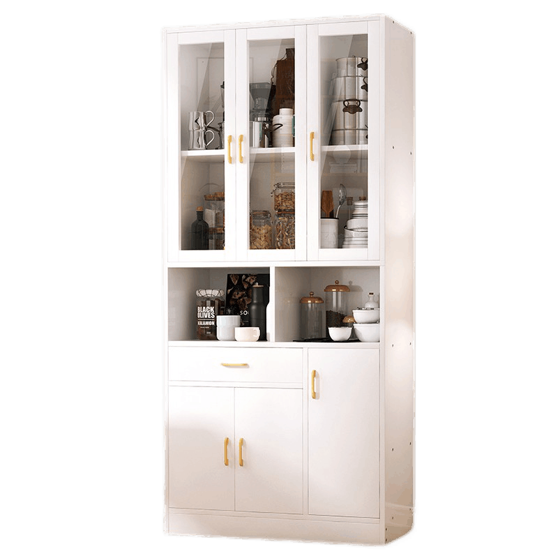 宜造餐边柜茶水柜简约储物收纳柜微波炉碗柜餐厅厨房置物柜子 暖白色80*30*174cm