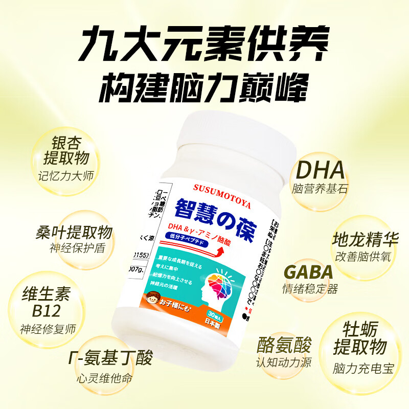 SUSUMOTOYA脑活素智慧的葆DHA银杏桑叶精华 单瓶装 30粒/瓶