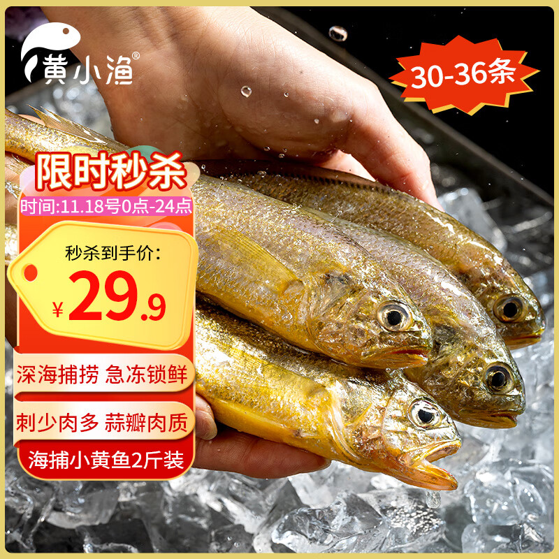 黄小渔宁德鲜捕小黄鱼2斤 15-18条/斤 冷冻黄花鱼海捕烧烤食材 生鲜鱼类