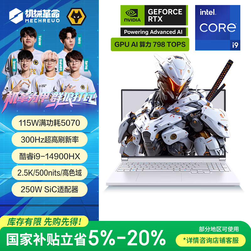 机械革命极光X 酷睿i9HX 游戏本笔记本电脑(i9-14900HX 32G 1T RTX5070 2.5K屏 300Hz 白)
