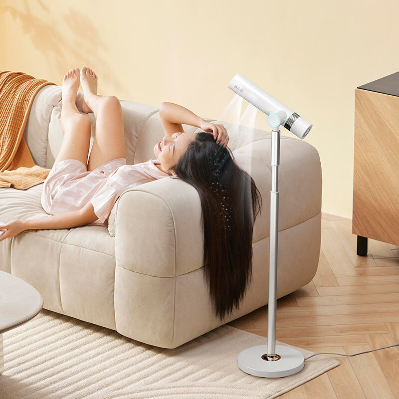 品仕乐立式电吹风机家用恒温冷热负离子护发大功率速干 免手持折叠无线遥控双出风口 皓月白(高速低噪摇头版)