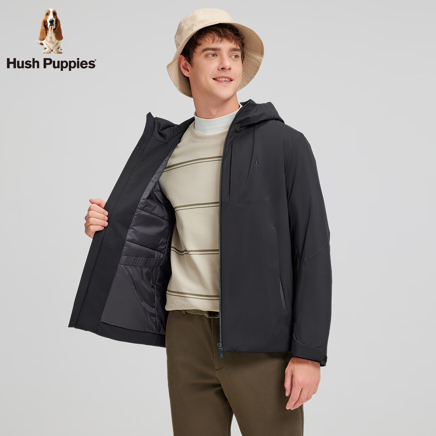 暇步士（Hush Puppies）【舒适温暖】男装2025冬季新款立挺百搭经典简洁款棉服 墨蓝色 XL