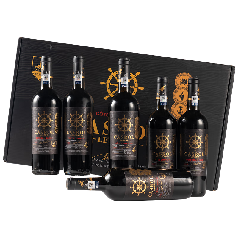 卡露传奇法国进口红酒14.5度AOC西拉歌海娜干红葡萄酒750ml*6瓶整箱礼盒装