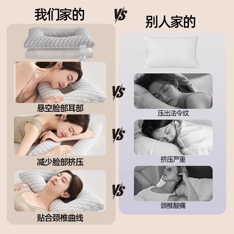 亦伈耳洞枕头侧睡专用镂空护耳枕空心趴睡不压脸护颈椎助睡眠枕芯枕头 灰色耳枕 (高弹力棉填充) 单只