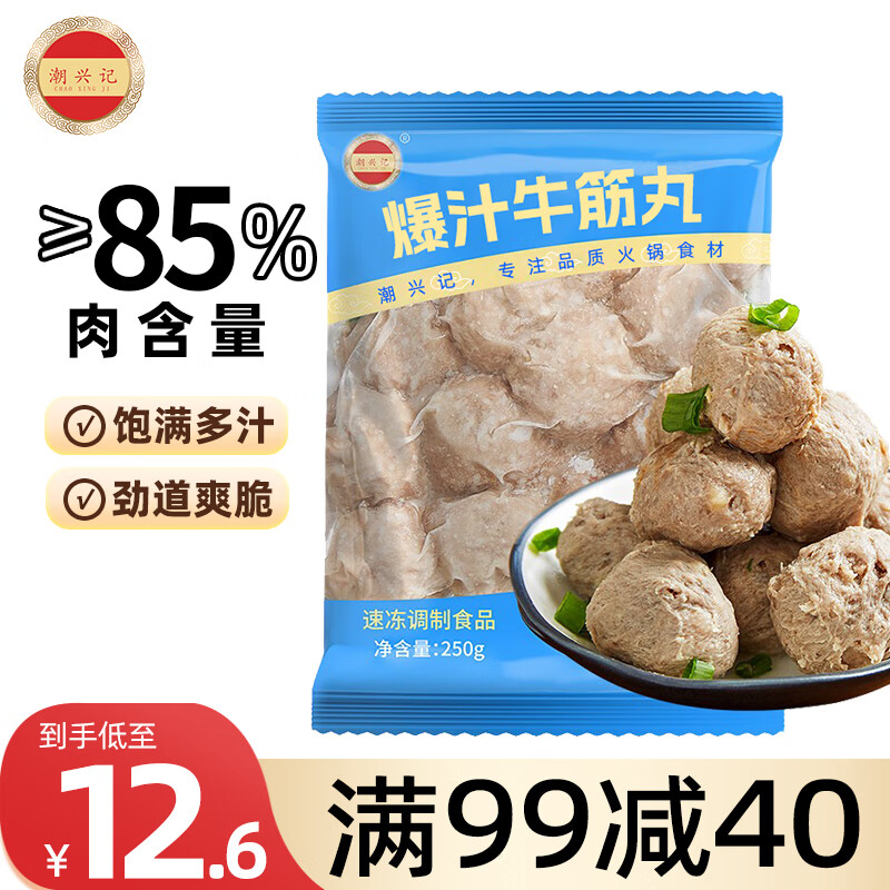 潮兴记爆汁牛筋丸250g 潮汕牛肉丸子关东煮烧烤火锅食材肉含量85%