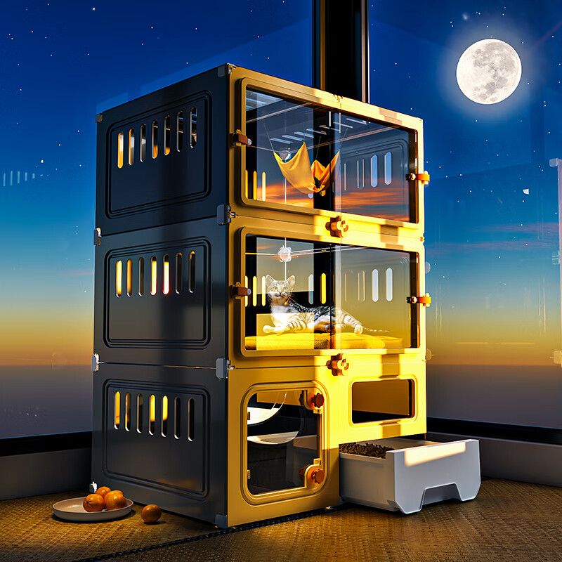 蔻丝猫别墅带遥控灯厕所一体超大空间猫笼子家用室内猫窝一室一卫屋舍