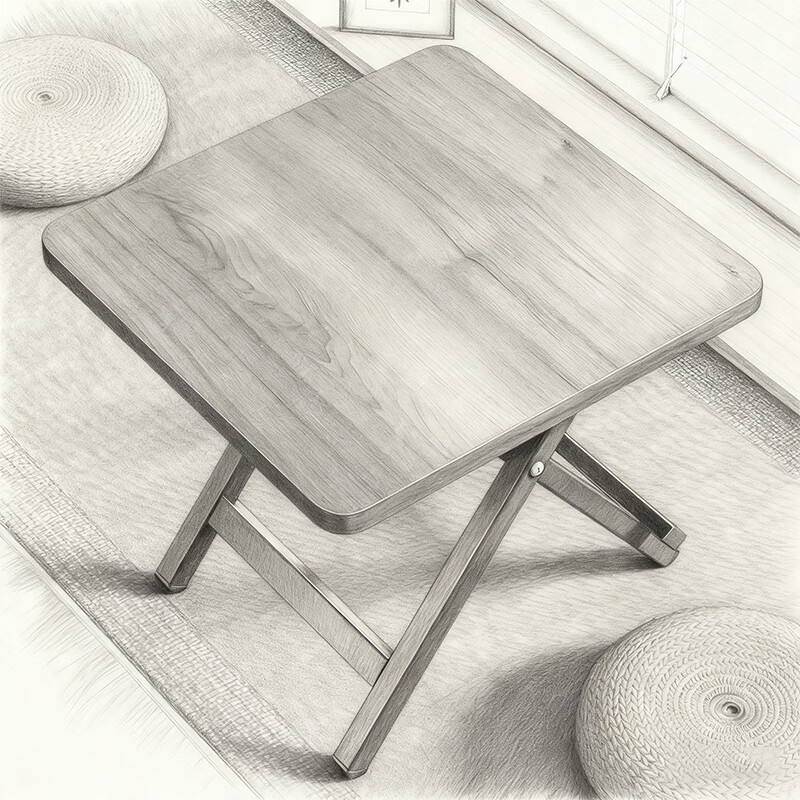 尔思家茶几小户型飘窗桌可折叠边几多功能茶几餐桌两用客厅家用简易饭桌 深胡桃木48*48*50【加厚桌面-黑烤漆腿】